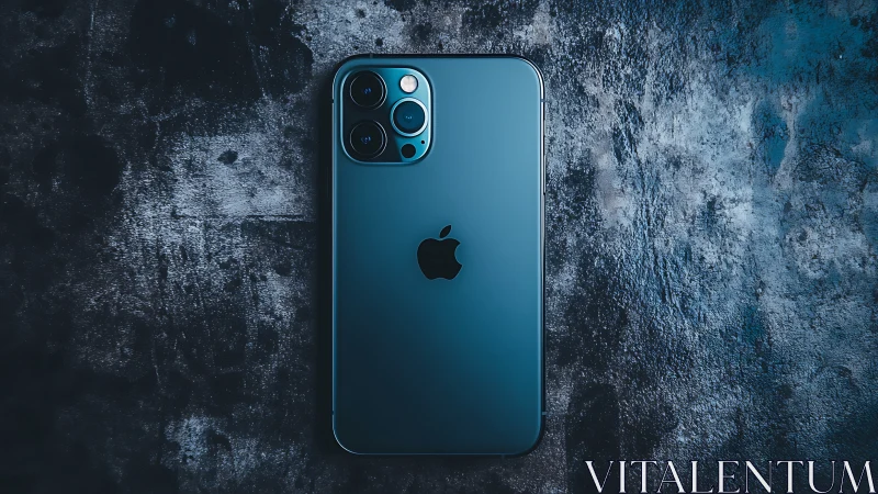 Pacific Blue iPhone 12 Pro with Triple Camera Array Against Weathered Concrete Surface