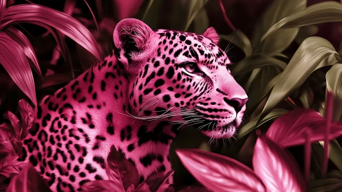 Pink Leopard in Tropical Vegetation Setting