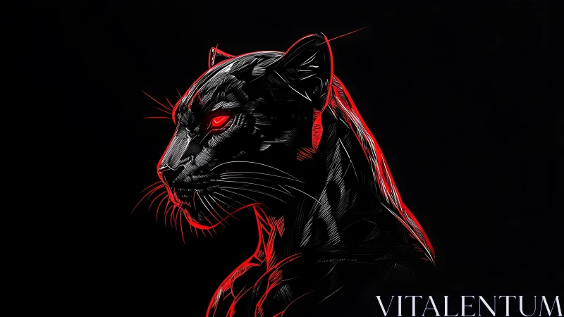 Black Panther with Red Accents Digital Illustration.