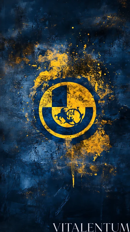Golden Emblem Radiates Against Deep Blue Grunge.
