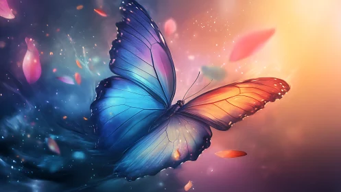 Bioluminescent butterfly in dual-tone nebula light field