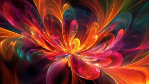 Radiant fractal bloom expands in luminous multichromatic ribbons