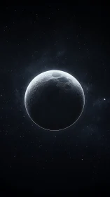 Crescent moon rim glows against deep starfield void.