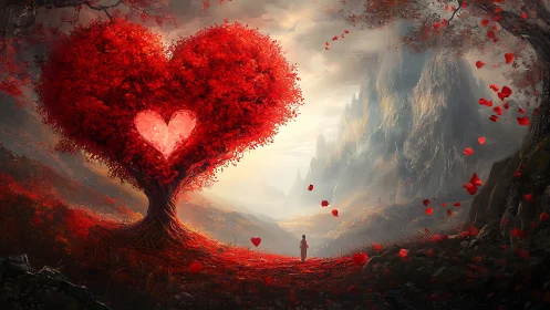 Heart-Shaped Tree: Ethereal Love Landscape