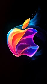Glowing rainbow apple logo with fluid, colorful energy.