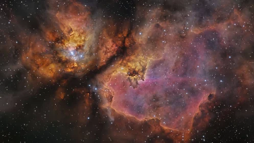 Widefield emission nebula with ionized gas filaments and starfield