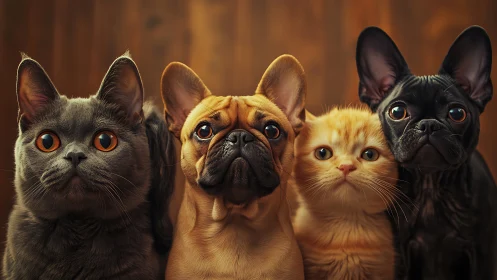 Illuminated Portraits: Four Felines Gazing Forward.