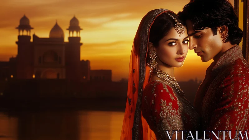 Golden Hour Romance: Bride and Groom at Sunset