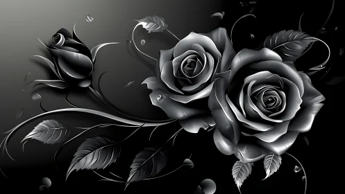 Elegant Black and Silver Roses Dancing in Shadows