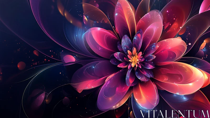 Fractal luminous flower bloom with layered translucent petals