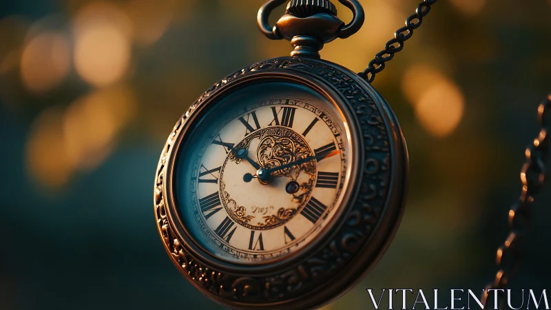 Vintage pocket watch glowing softly in gentle evening light.