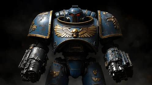 Battle-scarred blue titan waits in the smoke for new orders