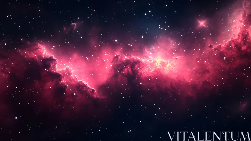 Crimson nebula surf breaks across a star-salted midnight sky.