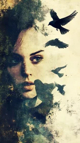 Silent thoughts dissolve as dark birds escape her shadow
