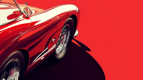 Classic red roadster rendered in high contrast digital minimalism