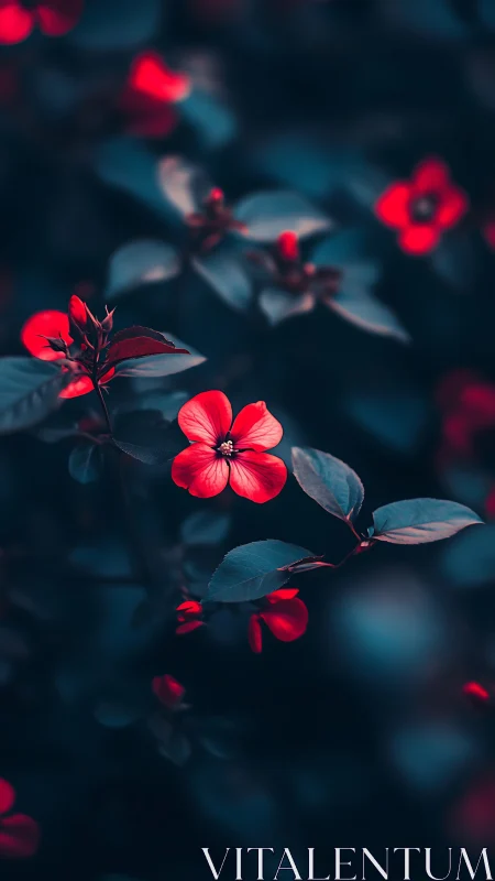 Glowing Red Blooms in Twilight Garden Magic.