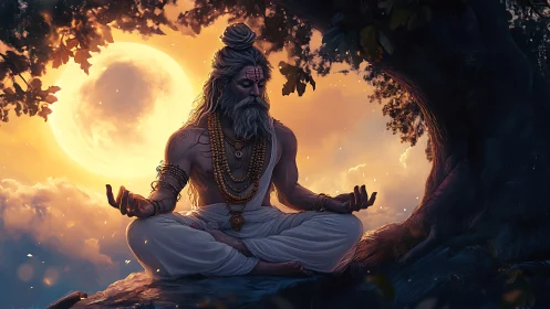 Moonlit sage braids silence into golden evening clouds