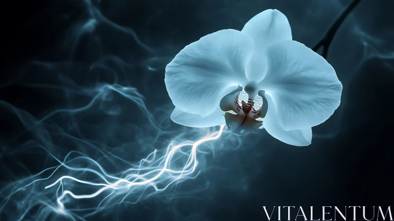Electric orchid hums softly while lightning curls beneath