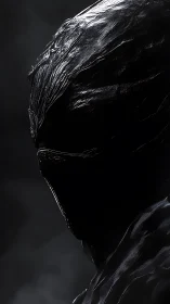 Midnight sentinel leans from shadow, armored in liquid night