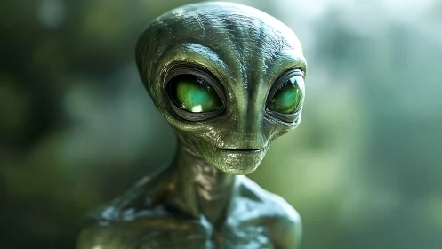 Bioluminescent green extraterrestrial portrait, shallow depth