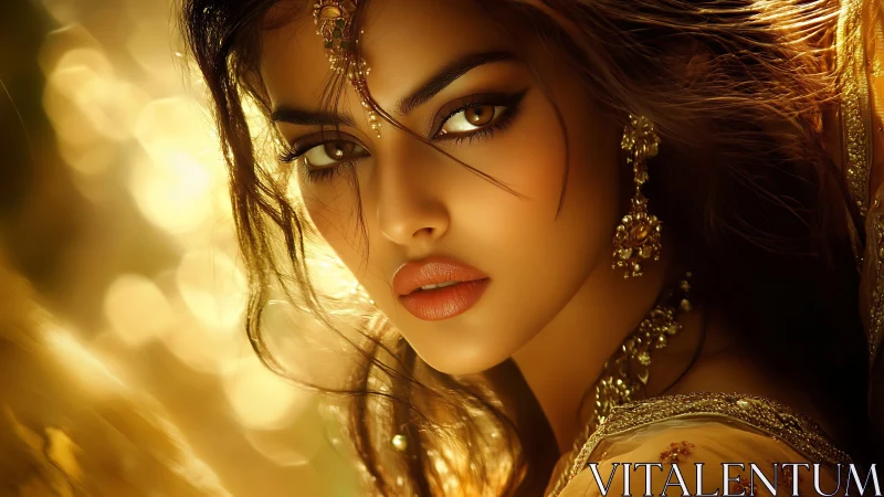 Golden gaze meets soft light in an elegant portrait