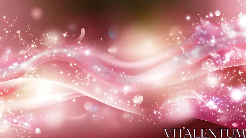 Pink light waves with bokeh sparkles on soft gradient background.