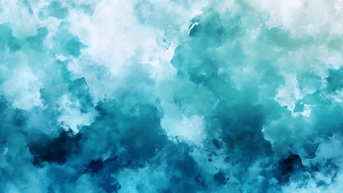 Abstract teal and white cloudlike texture digital art.