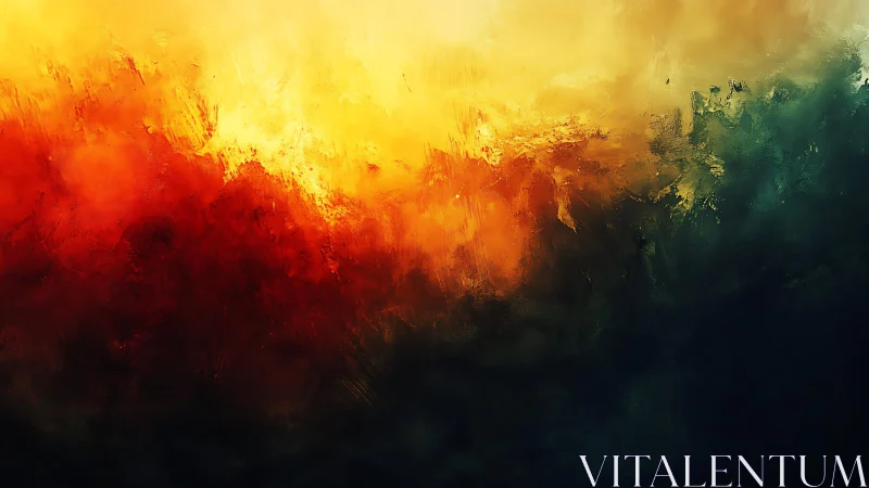 Vibrant Abstract Painting with Fiery Red and Deep Green Hues.