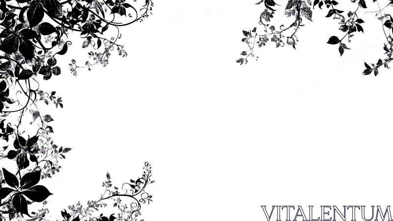 Botanical Silhouette Ornament with Vining Plants and Foliage