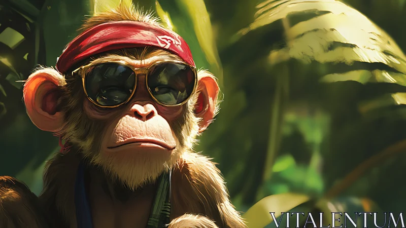 Cool jungle rebel monkey in shades and scarlet bandana.