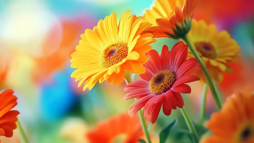 Vibrant Gerbera Daisies in Sharp Focus with Radiant Color Gradient Background