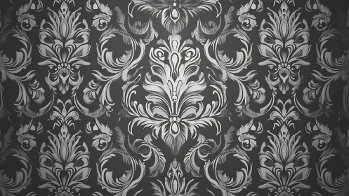 Elegant Baroque Floral Damask Pattern in Gray and Silver Tones.