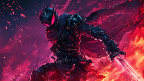 Shadow knight ignites scarlet battlefield with blazing blade