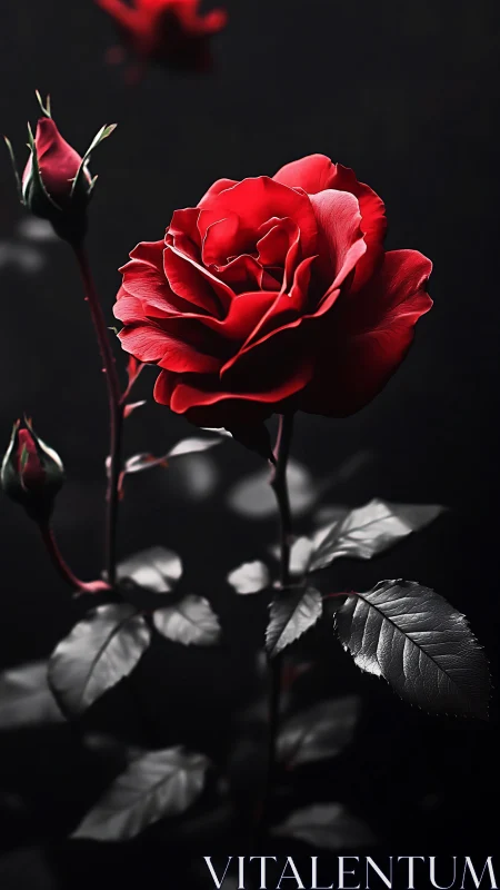 Red Rose Bloom Against Dark Background.