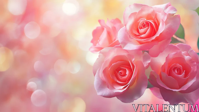 Pink Roses with Soft Focus Background.
