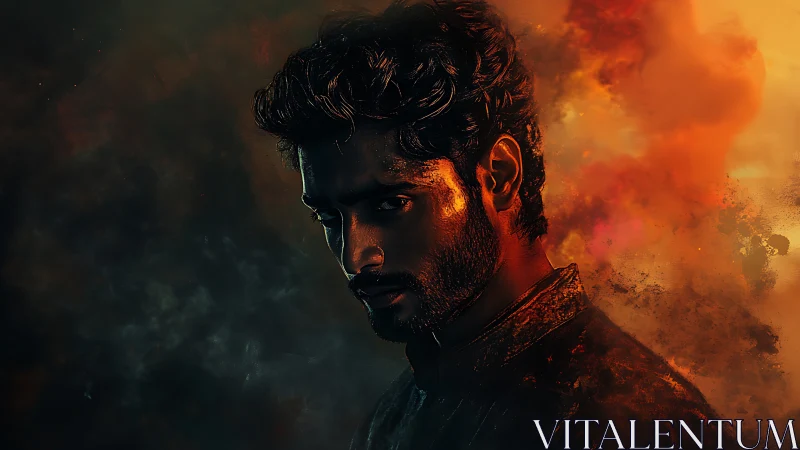 Male figure is lit by directional warm and cool contrast