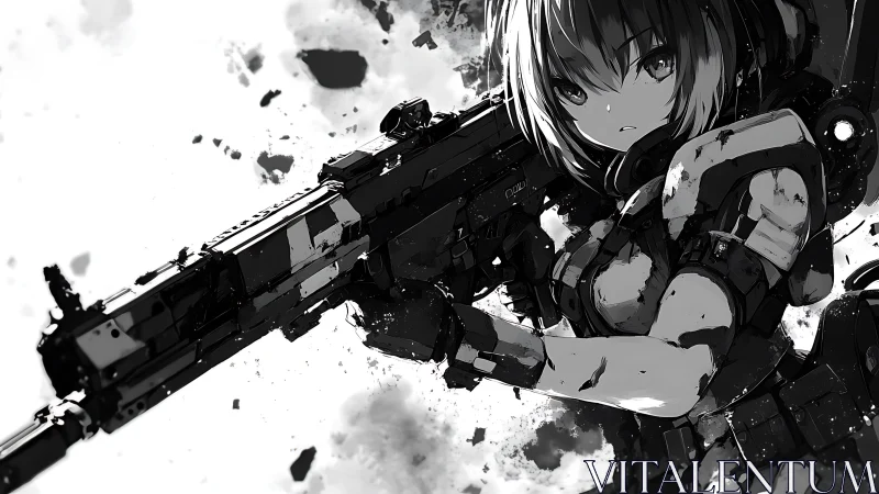 Tactical anime marksman in armored exosuit with heavy rifle