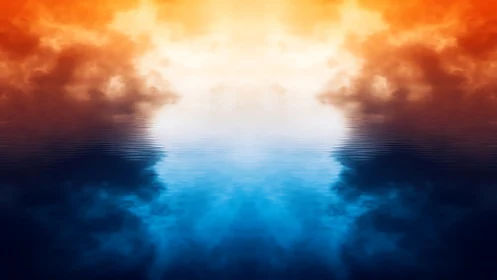 Skyfire meets seablue in a tranquil mirrored horizon.