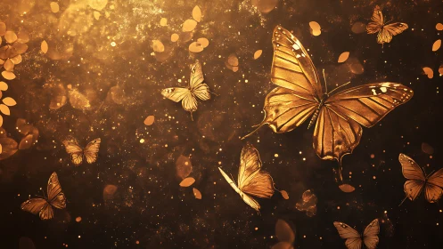 Golden butterflies drifting through a softly glowing dusk.