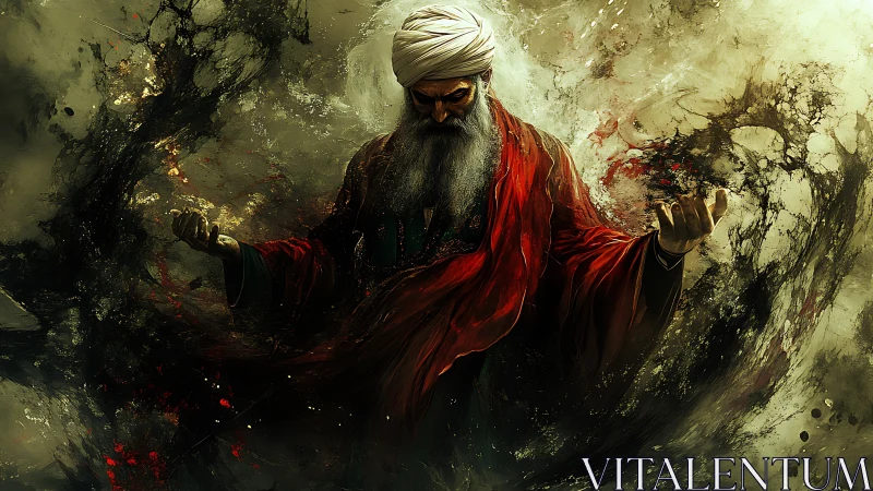 Mystic elder commands swirling dark energy in tattered robes