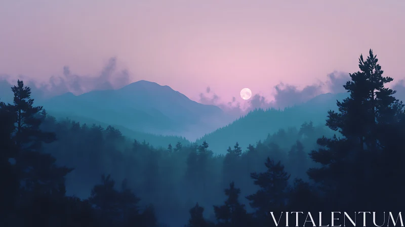 Moonlit Mountain Dreams Under Purple Skies.