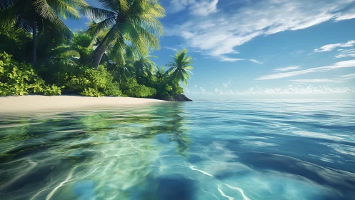 Tropical Lagoon with Pristine Beach and Palm-Fringed Shoreline.
