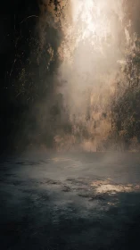 Dusky chamber floor basking in crumbling molten light.