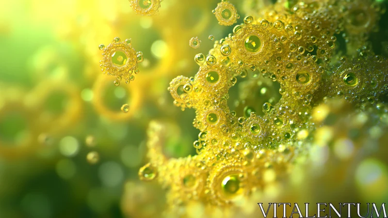 Yellow fractal bubbles in soft abstract close up art.