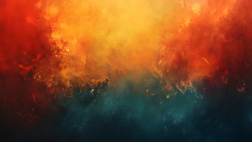 Abstract fiery and moody color blend in textured digital painting.