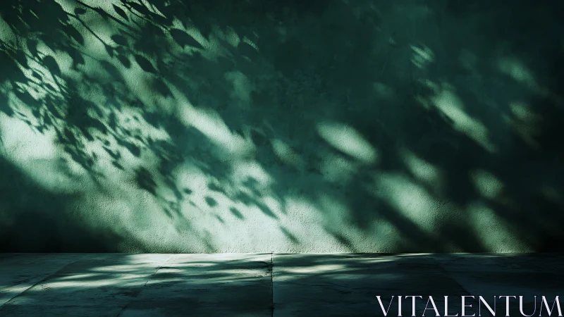 Leafshadow whispers across a quiet jade concrete wall.