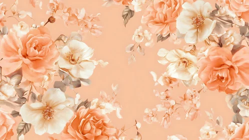 Peach toned floral illustration with soft gradient blooms.