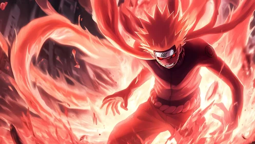 Fiery ninja warrior channels incandescent chakra storm