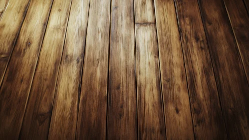 Warm varnished wooden floorboards with directional side lighting