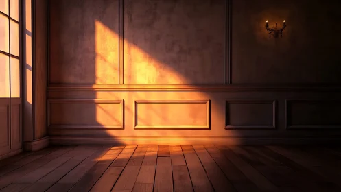 Digital painting of warm sunlit interior wall and floor plane.